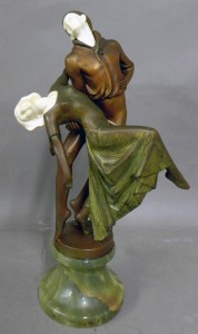 Peter Tereszczuk (Austrian, 1875-1963), patinated bronze dancers on green onyx base, made in Austria, 14in tall, est. $8,000-$10,000. Sterling Associates image